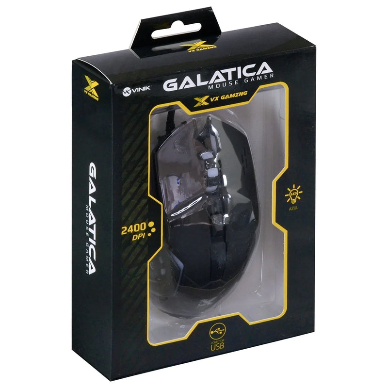 Mouse Gamer Galatica 2400 Dpi Led Azul Cabo Usb 1,8 Metros Trançado